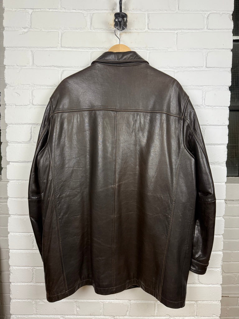 Vintage Danier Leather Insulated Long Full Zip Button Up Long Trench Leather Jacket Size XLT