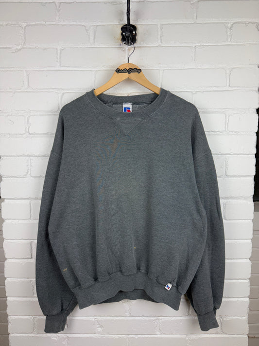 Vintage Russell Athletic Cropped Boxy Fit Blank Crewneck Sweatshirt Size XL Charcoal Gray