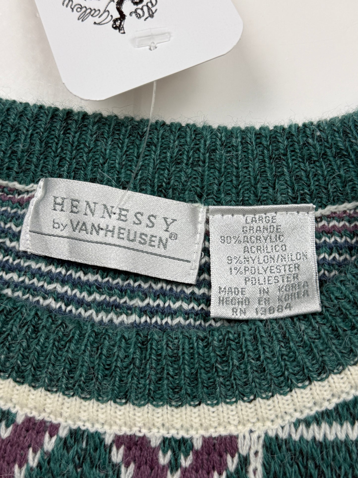 Vintage 90s Hennesy By Van Heusen Abstract Print Acrylic Knit Sweater Size L
