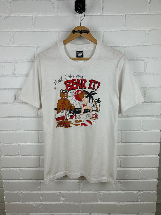Vintage 1988 Just Grin And Bear It Parody T Shirt Size L 80s