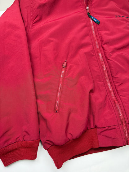 Vintage 90s LL Bean Fleece Lined Embroidered Spell Out Warm Up Jacket Size L Burgundy