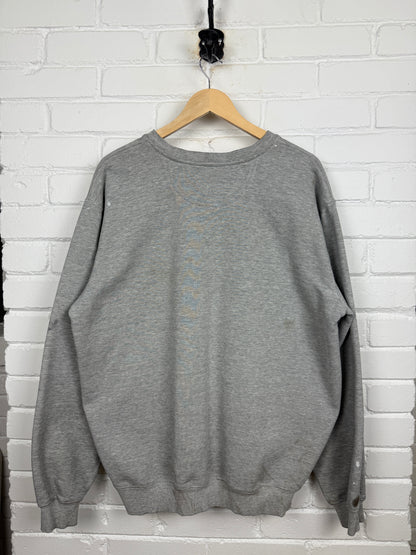 Vintage 90s Carhartt Embroidered Logo Paint Splattered Crewneck Sweatshirt Size L