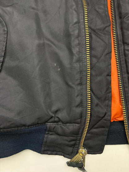 Vintage 90s Insulated Reversible Aviator Cropped Boxy Bomber Flight Jacket Size XL Black
