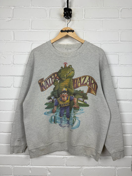 Vintage 1994 Water Hazard Golfing Alligator Animal Graphic Sweatshirt L 90s