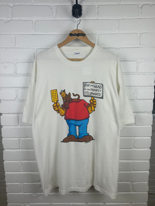 Vintage 1996 Give Me Head Or The Monkey Gets Spanked Sex Parody T Shirt Size XXL 90s