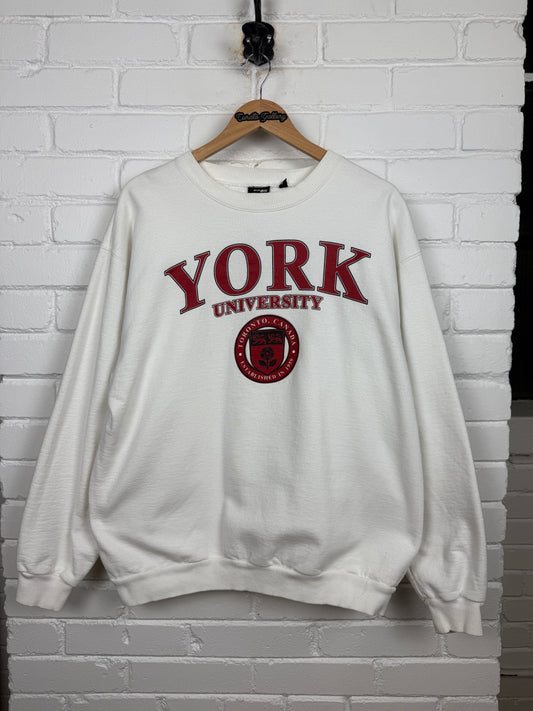 Vintage 90s York University Toronto Canada Collegiate Crest Crewneck Sweatshirt Size L
