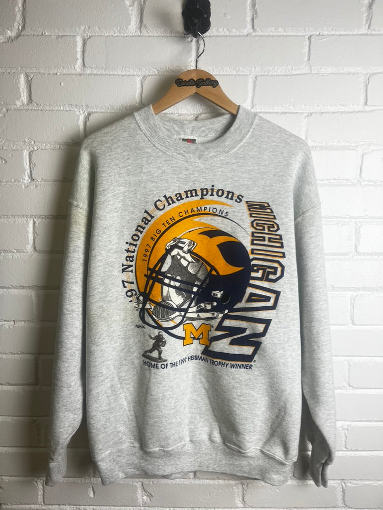 Vintage 1997 Michigan Wolverines Big 10 Champs Heisman Trophy Winner Sweatshirt Size L 90s