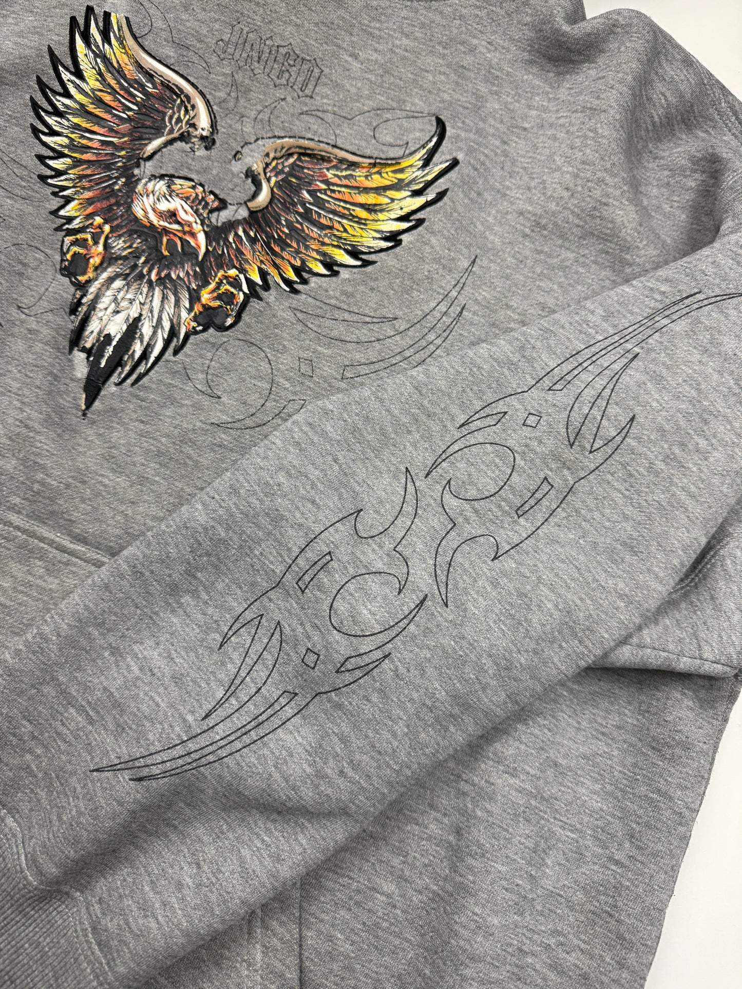 Vintage Y2K Jnco Jeans Bald Eagle Tribal Print Hooded Sweatshirt Size XXL