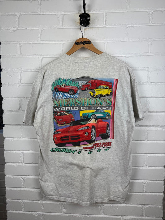 Vintage 1997 Mershons World Of Cars Exotic Ferrari Lots Viper Racing T Shirt Size XL 90s