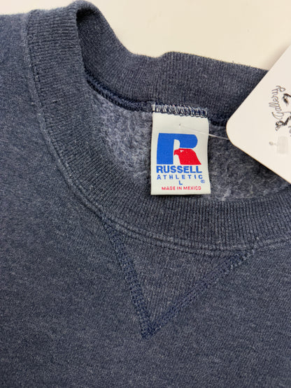 Vintage  Russell Athletic Cropped Boxy Fit Blank Crewneck Sweatshirt Size L Charcoal Blue