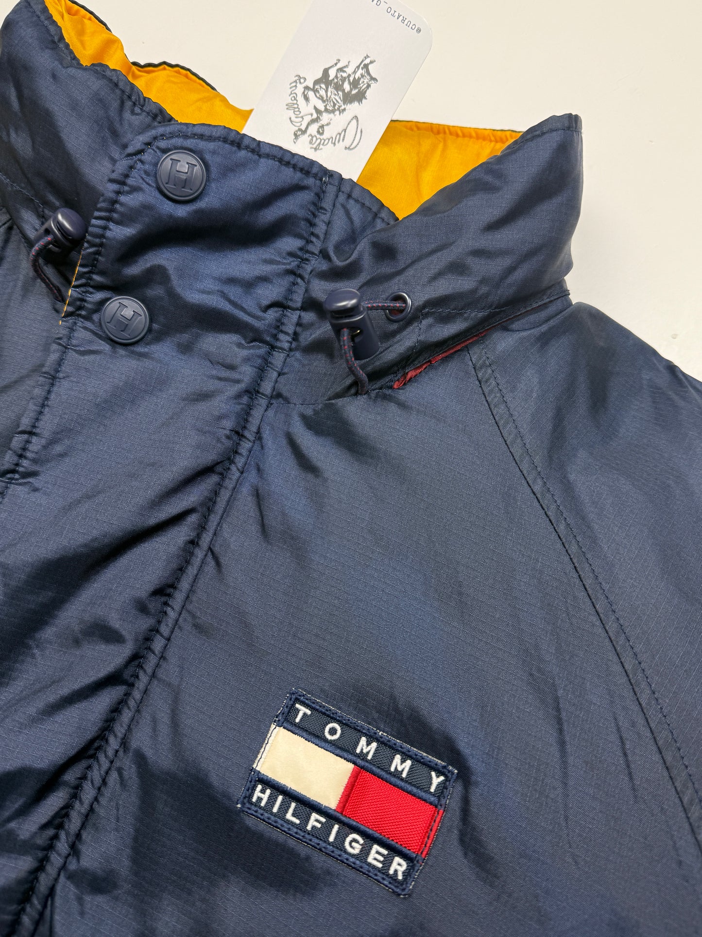 Vintage 90s Tommy Hilfiger Embroidered Flag Down Feathers Insulated Puffer Jacket Size L
