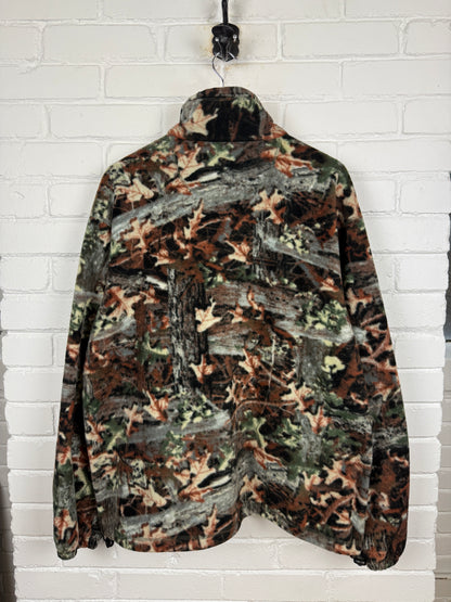 Vintage Brents Tree Camo All Over Print Fleece Full Zip Sweater Size L