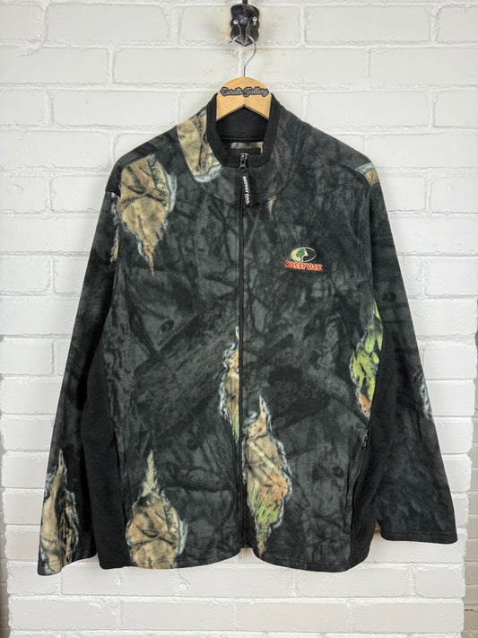 Mossy Oak Tree Camo Embroidered Logo AOP Fleece Full Zip Sweater Size L