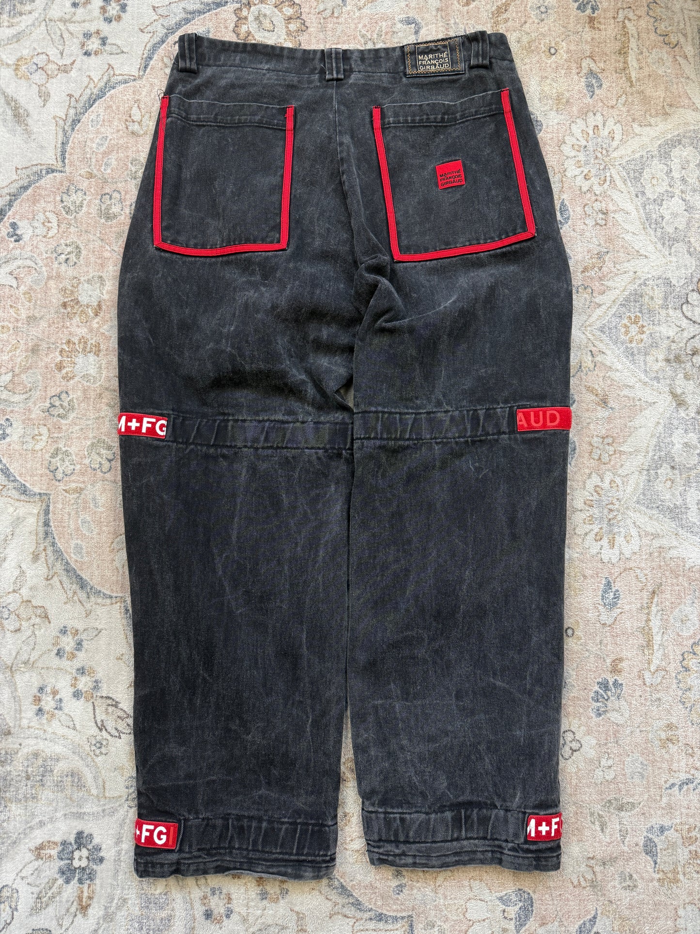 Vintage Marithe Francois Girbaud M+FG Baggy Cargo Black Denim Jean Pants Size 39W