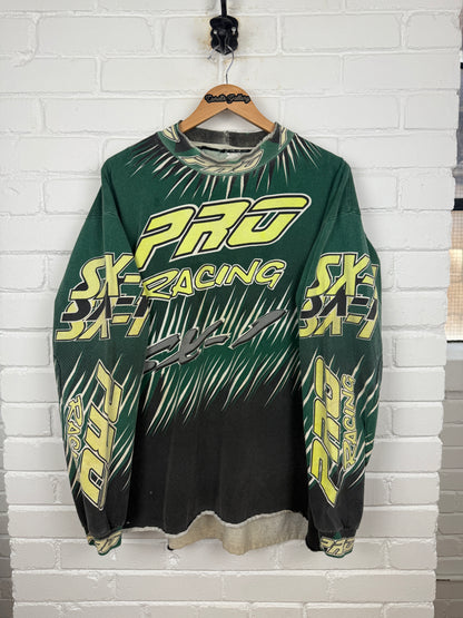 Vintage 90s Pro Racing SX1 All Over Print Motocross Green Long Sleeve T Shirt Jersey Size XL