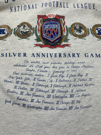 Vintage 1991 Super Bowl XXV Silver Anniversary Game NFL Nutmeg T Shirt Size M 90s