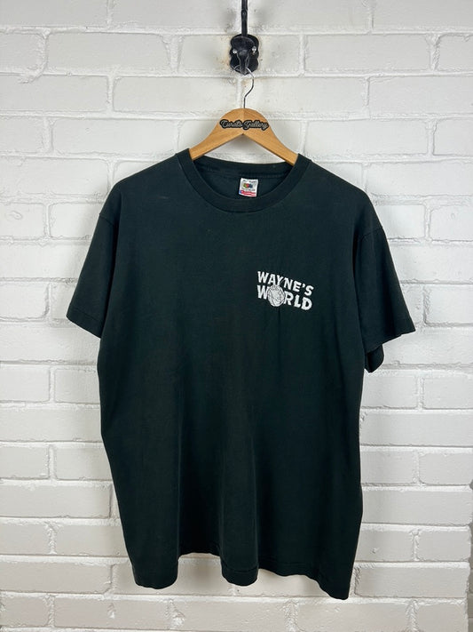 Vintage 90s Waynes World Embroidered Spell Out Movie Promo T Shirt Size XL