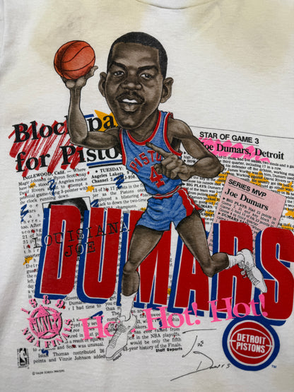Vintage 1989 Joe Dumars #4 Detroit Pistons NBA Finals MVP Caricature Salem T Shirt Size XS
