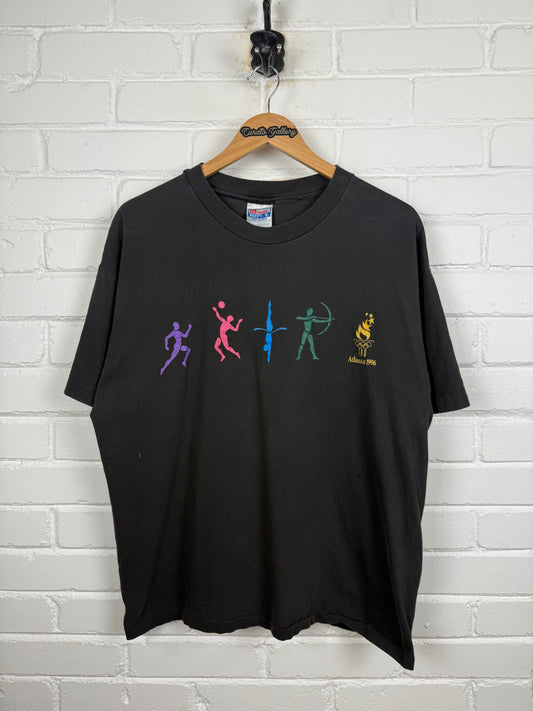 Vintage 1996 Atlanta Olympic Games 100 Anniversary Sports Boxy Cropped T Shirt Size XL 90s