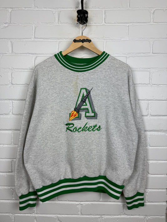 Vintage 90s A Rockets Spaceship Embroidered Sweatshirt Size L