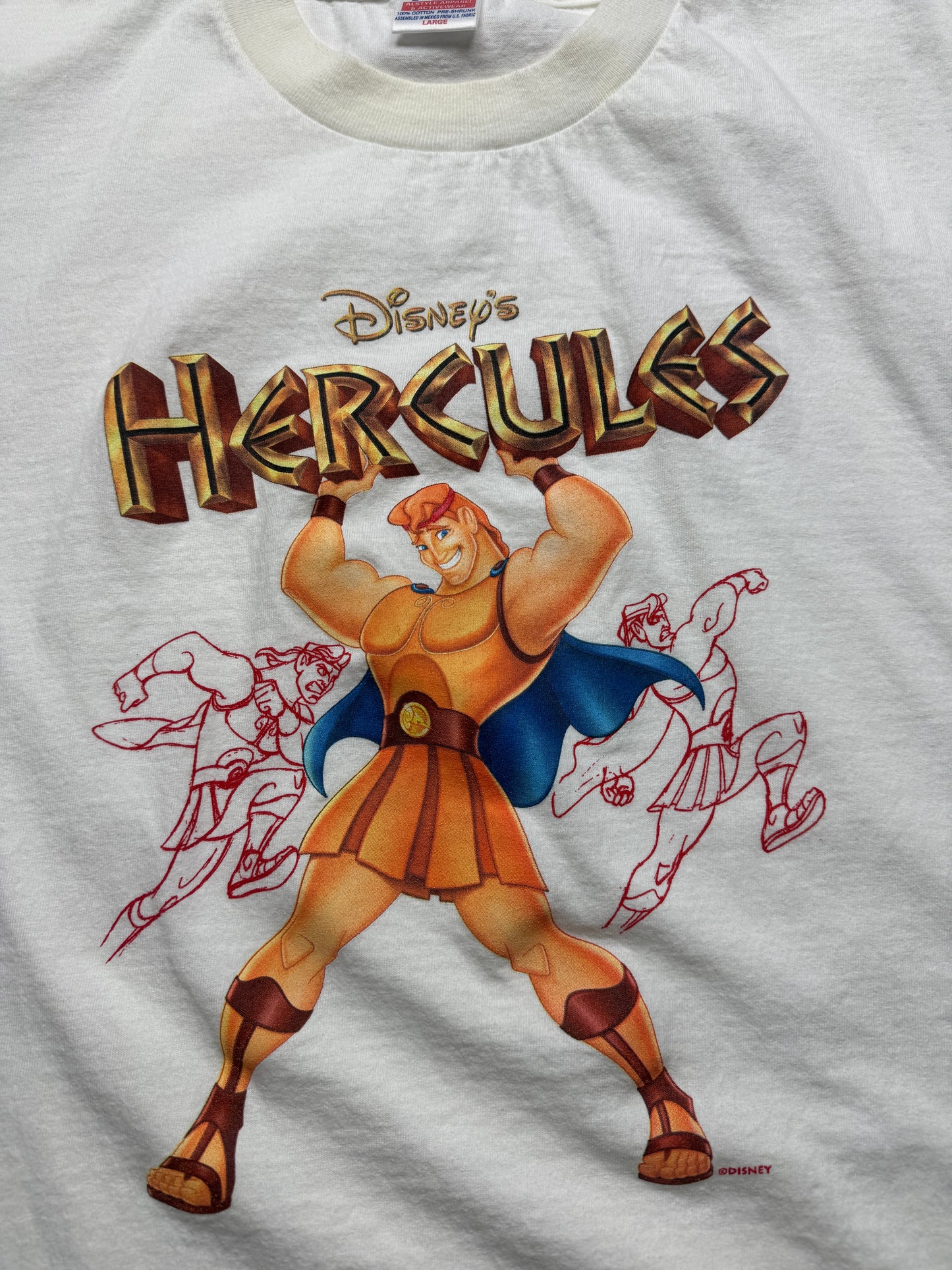 Vintage 90s Hercules Disney Movie Promo Animated Sketch Graphic T Shirt Size L
