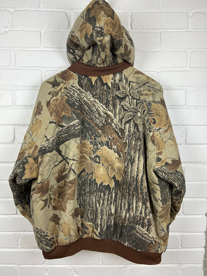 Vintage 90s Duxbak Real Tree Camo Quilted Lined Insulated Hooded Bomber Jacket Size XL