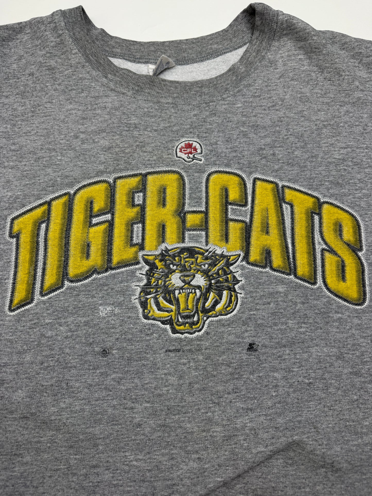Vintage 1999 Hamilton Tiger Cats Arc Spell Out Starter Graphic Sweatshirt Size XL 90s