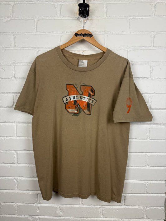 Vintage Y2K Nike Athletic #9 Big Graphic T Shirt Size L Earth Tone