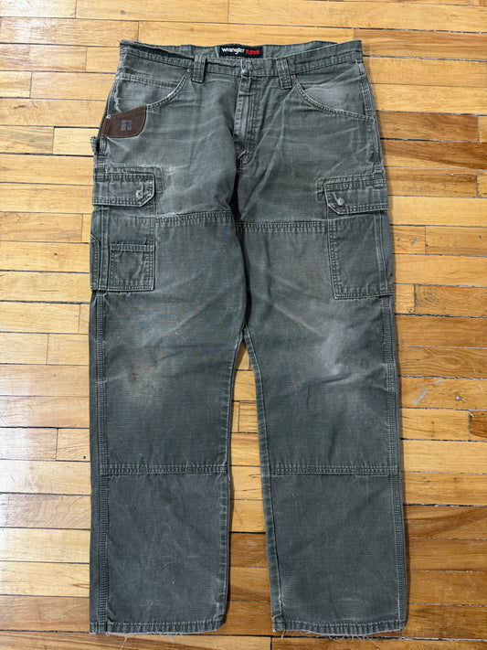 Vintage Wrangler Riggs Work Wear Rip Stop Carpenter Cargo Pants Size 38W