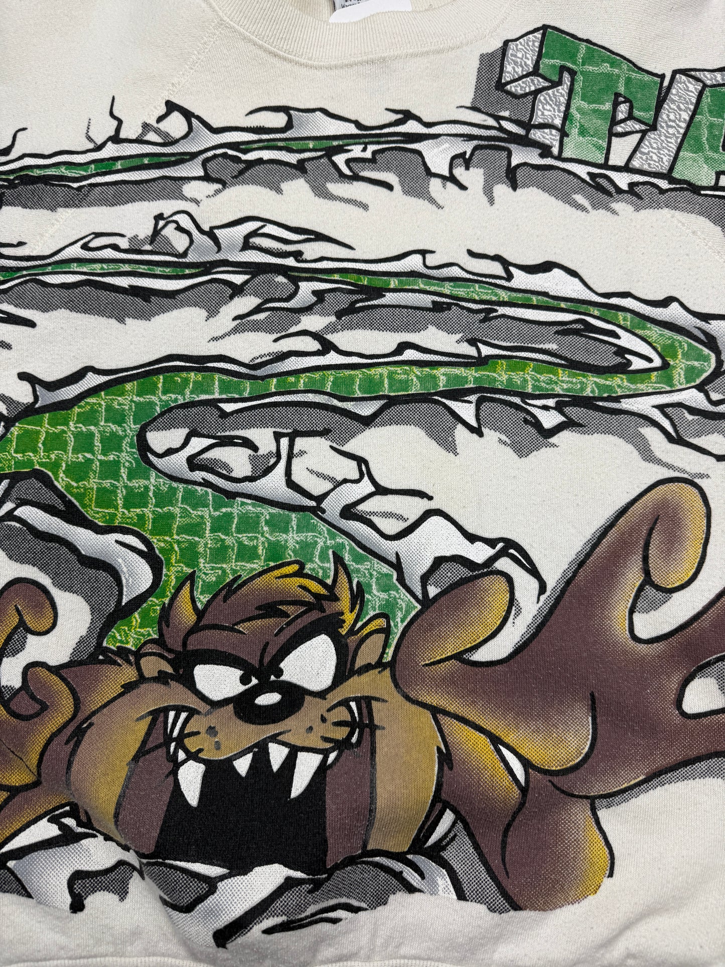 Vintage 1996 Looney Tunes Taz Grafiti Tear All Over Print Crewneck Sweatshirt Size M 90s