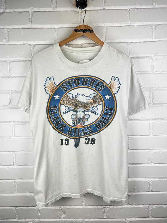 Vintage 1998 Sturgis Black Hills Rally South Dakota Bald Eagle Motorcycle T Shirt Size L