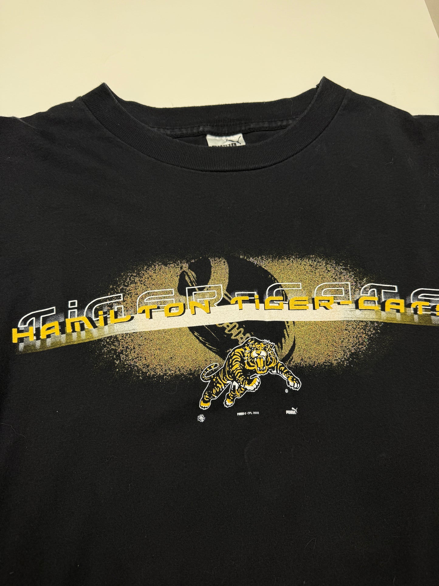 Vintage 2002 Hamilton Tiger Cats Spell Out Graphic Puma T Shirt Size L
