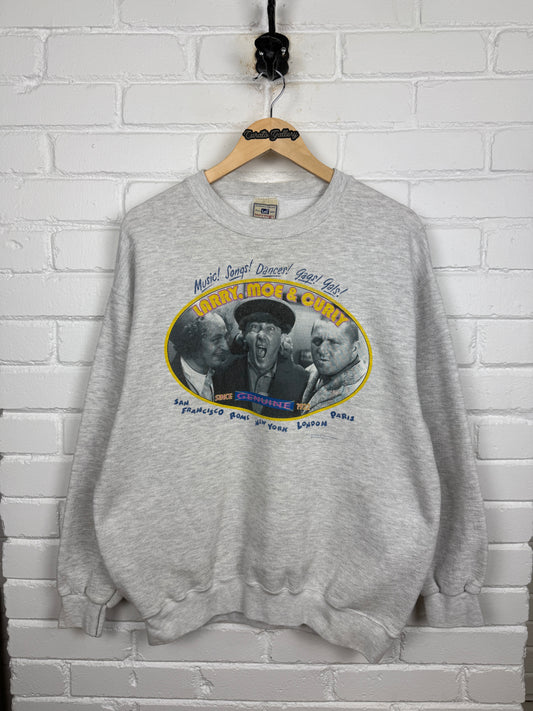 Vintage 90s The Three Stooges Larry Mo And Curly TV Promo Graphic Crewneck Sweatshirt Size XL