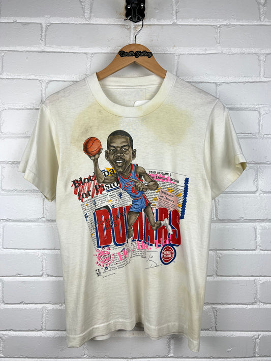 Vintage 1989 Joe Dumars #4 Detroit Pistons NBA Finals MVP Caricature Salem T Shirt Size XS