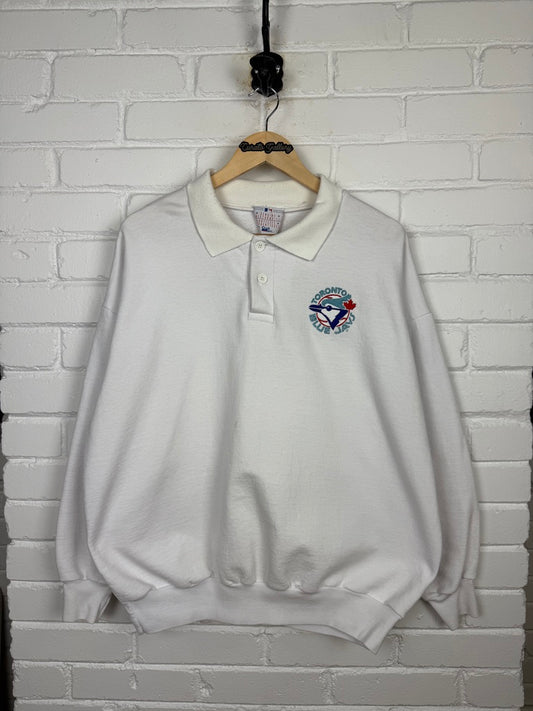 Vintage 90s Toronto Blue Jays Embroidered Logo MLB Chalkline Button Up Sweatshirt Size XL