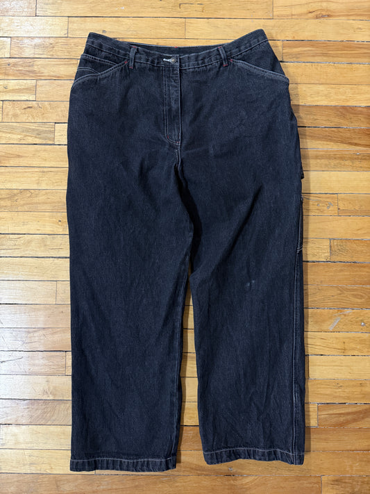 Vintage Y2K Newport News Carpenter Style Work Wear Baggy Fit Black Dark Denim Size 37W