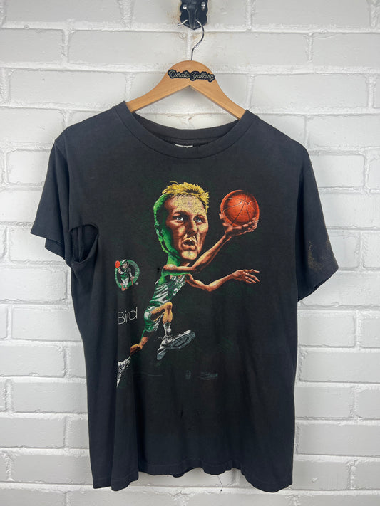 Vintage 1991 Larry Bird #33 Boston Celtics Caricature Salem Sportswear NBA T Shirt Size M