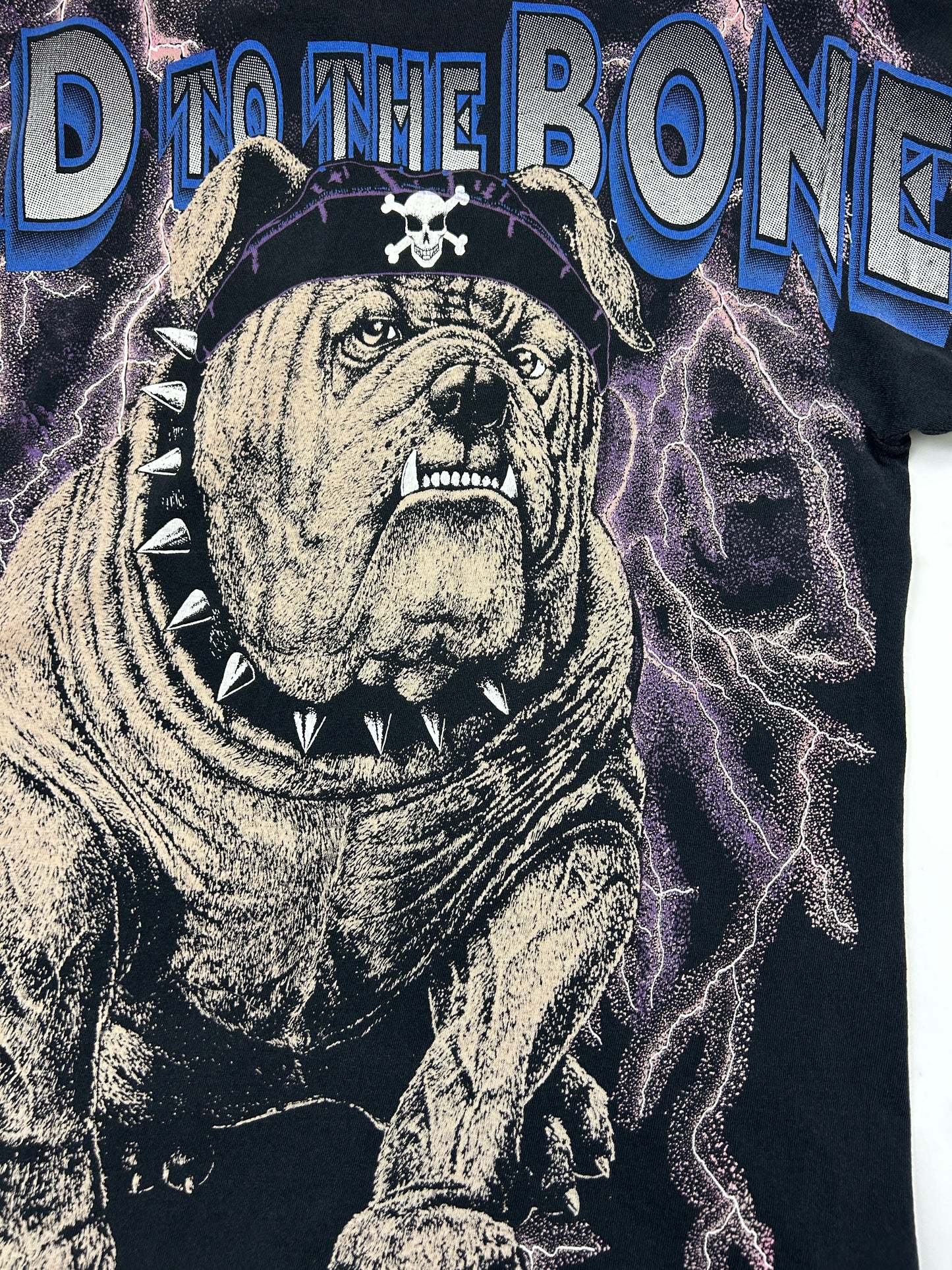 Vintage 90s Bad To The Bone bulldog Lighting All Over Print AOP T Shirt Size L
