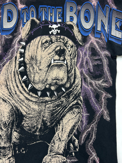 Vintage 90s Bad To The Bone bulldog Lighting All Over Print AOP T Shirt Size L