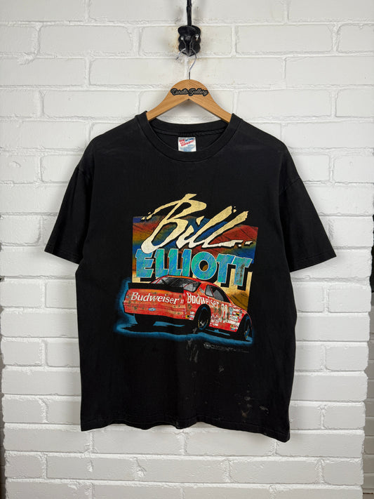 Vintage 90s Bill Elliot #11 Nascar Racing Budweiser Ford Graphic T Shirt Size L