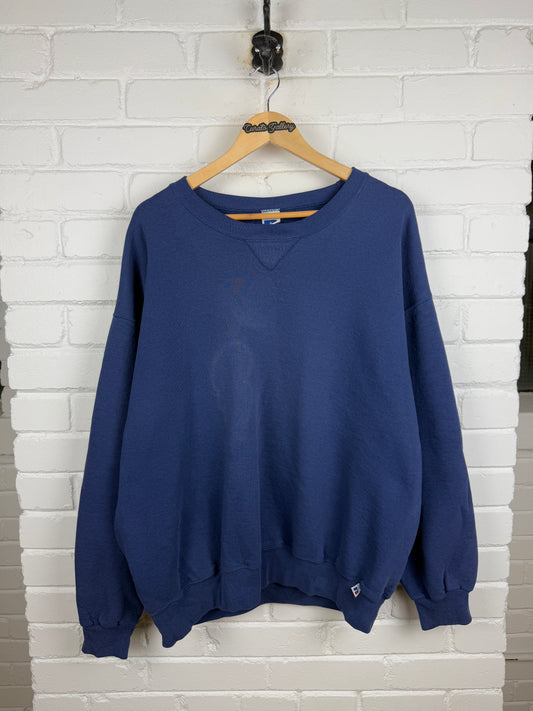 Vintage Russell Athletic Cropped Boxy Fit Blank Crewneck Sweatshirt Size XXL Faded Blue