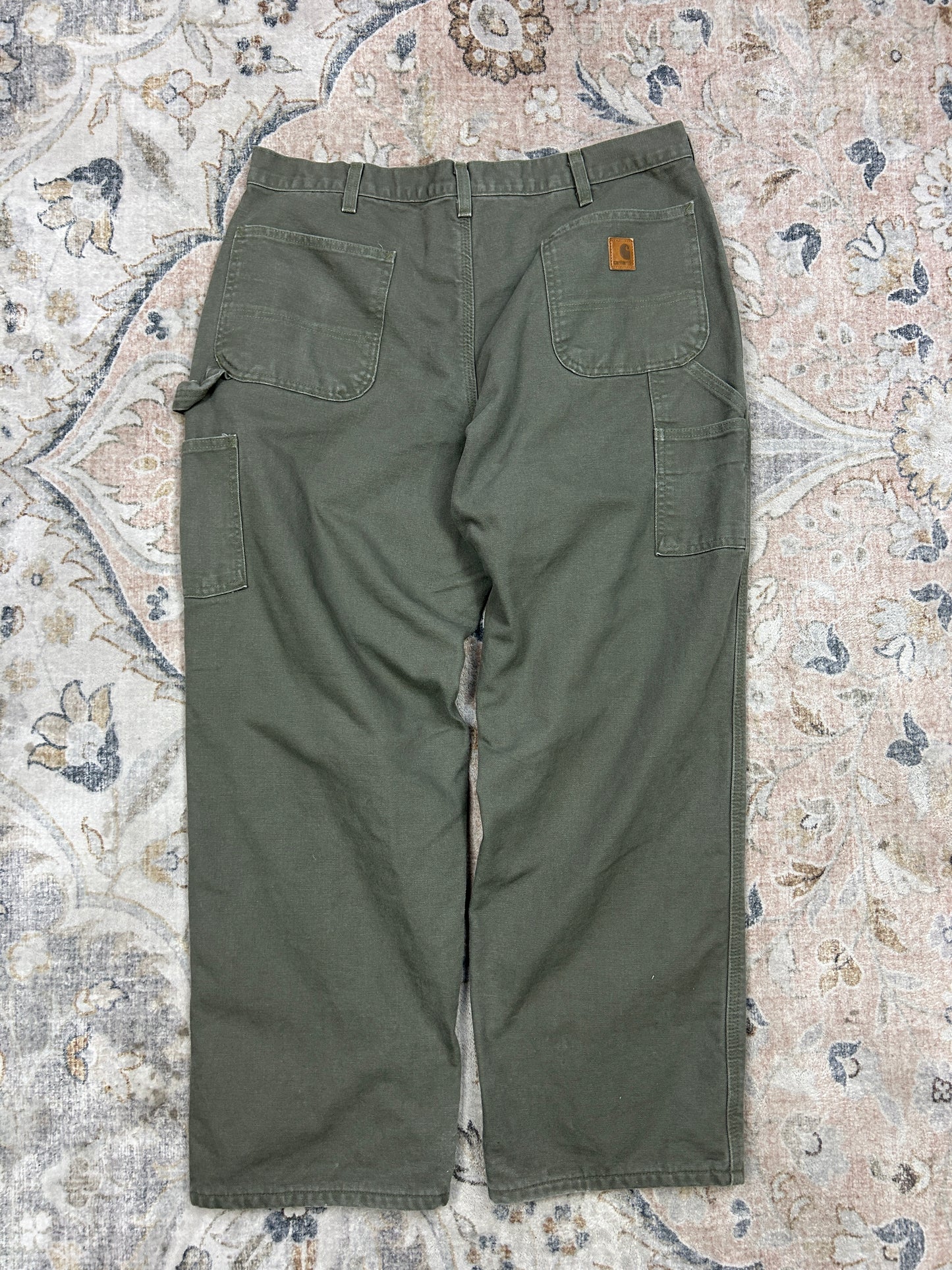 Carhartt Canvas Work Wear Carpenter Plaid Lined Pants Size 36W Sage Green