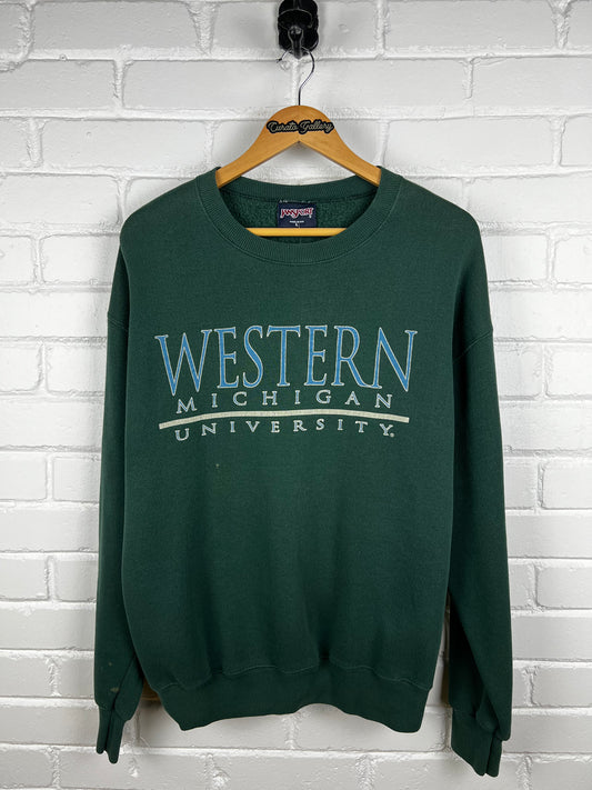 Vintage 90s Western Michigan University Collegiate Spell Out Sweatshirt Size L Forrest Green