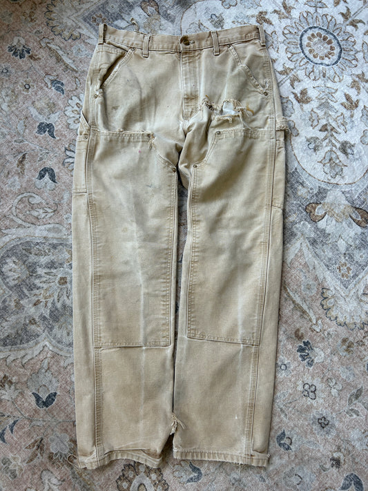 Vintage Carhartt Canvas Work-Wear Double Knees Dungaree Fit Size 32W Distressed