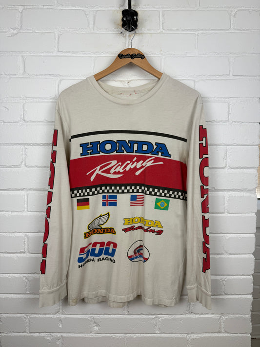 Vintage 90s Honda Racing 500 Flags Sleeve Spell Out Long Sleeve T Shirt Size L