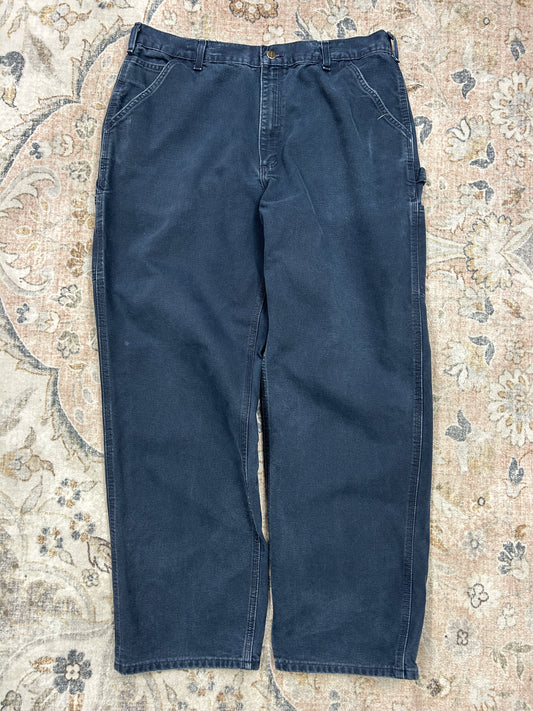 Vintage Carhartt Canvas Work Wear Navy Blue Pants Size 37W