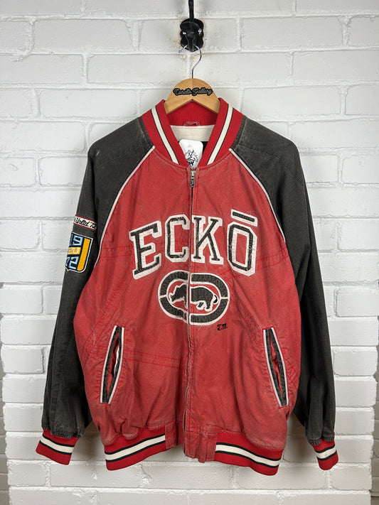 Vintage Y2K Ekko UNLTD Stitched Logo Two Tone Bomber Jacket Size L