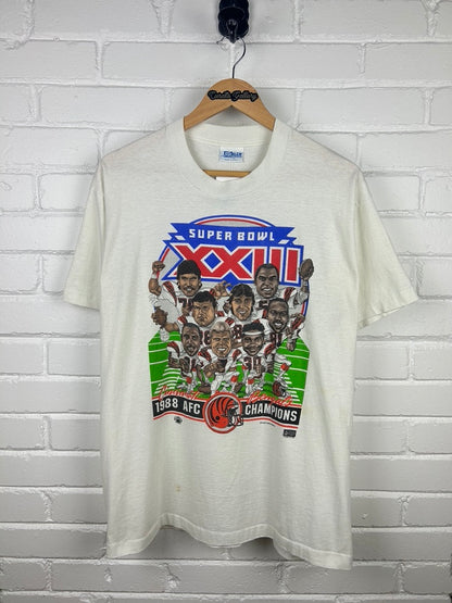 Vintage 1988 Cincinnati Bengals AFC Champs Super Bowl XXIII Salem Caricature T Shirt Size XL 80s