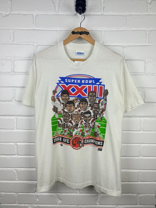 Vintage 1988 Cincinnati Bengals AFC Champs Super Bowl XXIII Salem Caricature T Shirt Size XL 80s