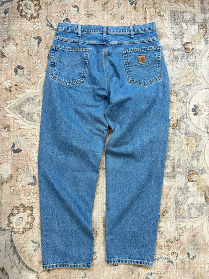 Carhartt Denim Work Wear Relaxed Fit Stone Wash Pants Size 35W